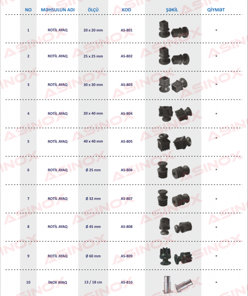 Rotil & inox ayaqlar